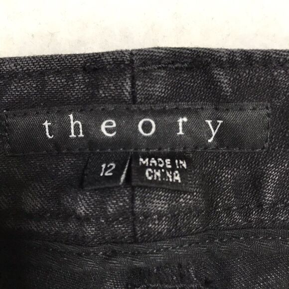 NWT THEORY Russia Black Jeans Women 12 (34x30) Skinny Taper Stretch Denim Biker - Picture 7 of 16